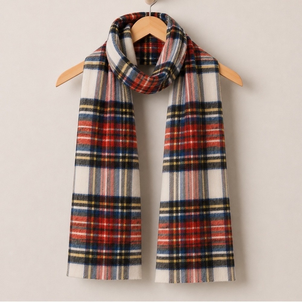 Vince Camuto Plaid Scarf Womens Red Blue Tartan Knit Preppy Heritage  20x70